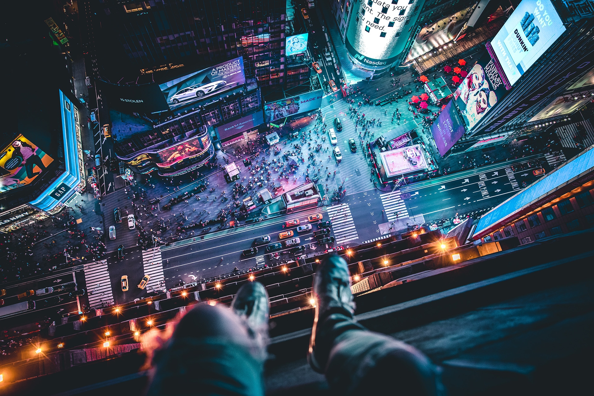 Times Square with large billboards.